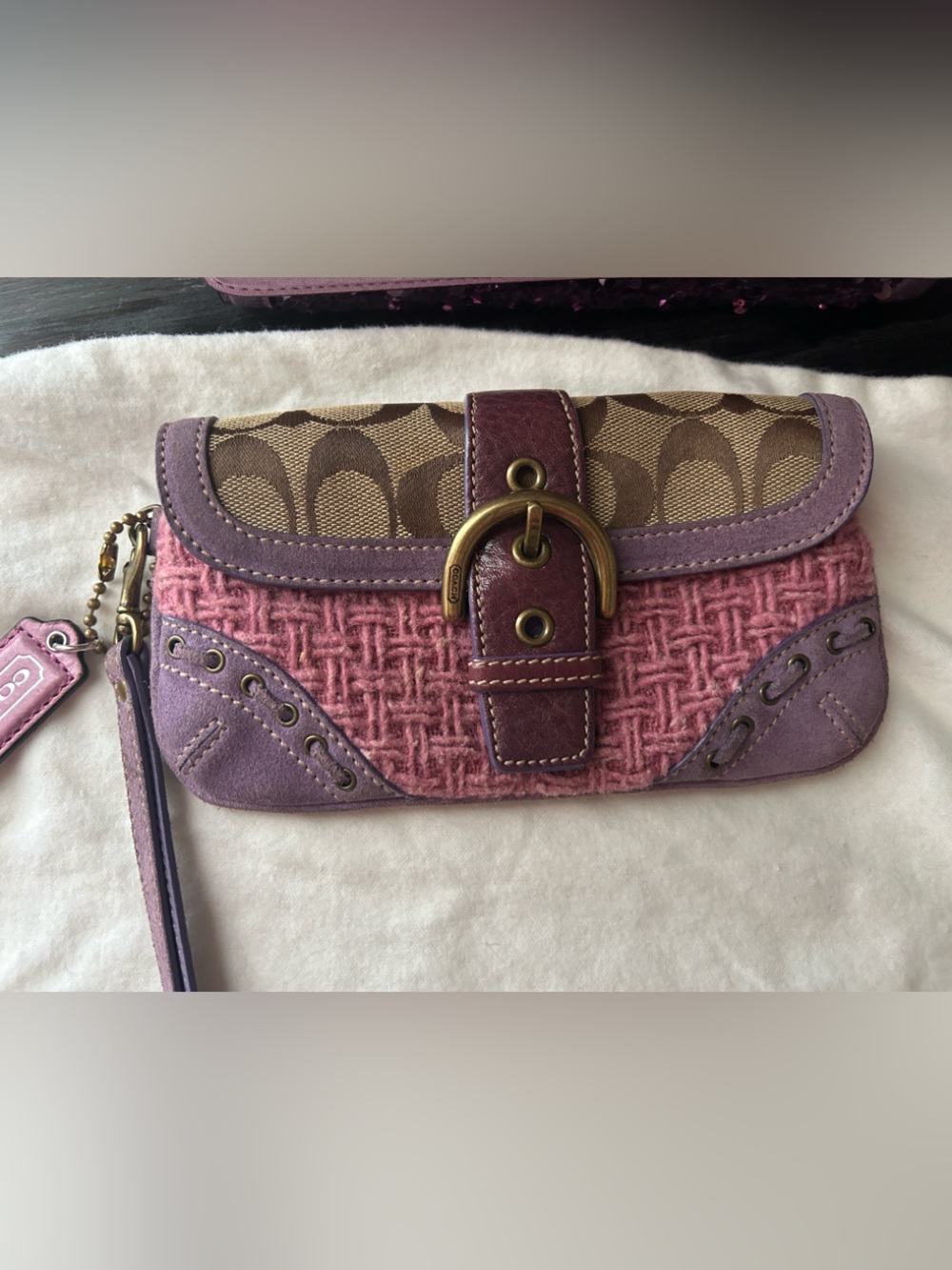 Coach Vintage Mixed Materials Signature Wristlet with Suede Trim
